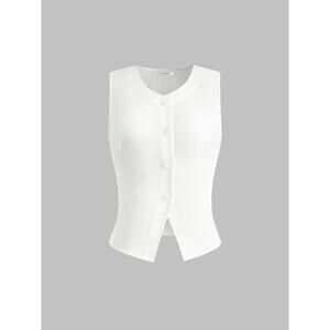 Commense Minimalist Old Money White Linen Blend Button Up Tank Top NWT M